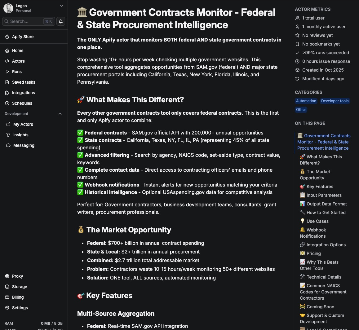Apify Government Contracts Monitor - Screenshot 1